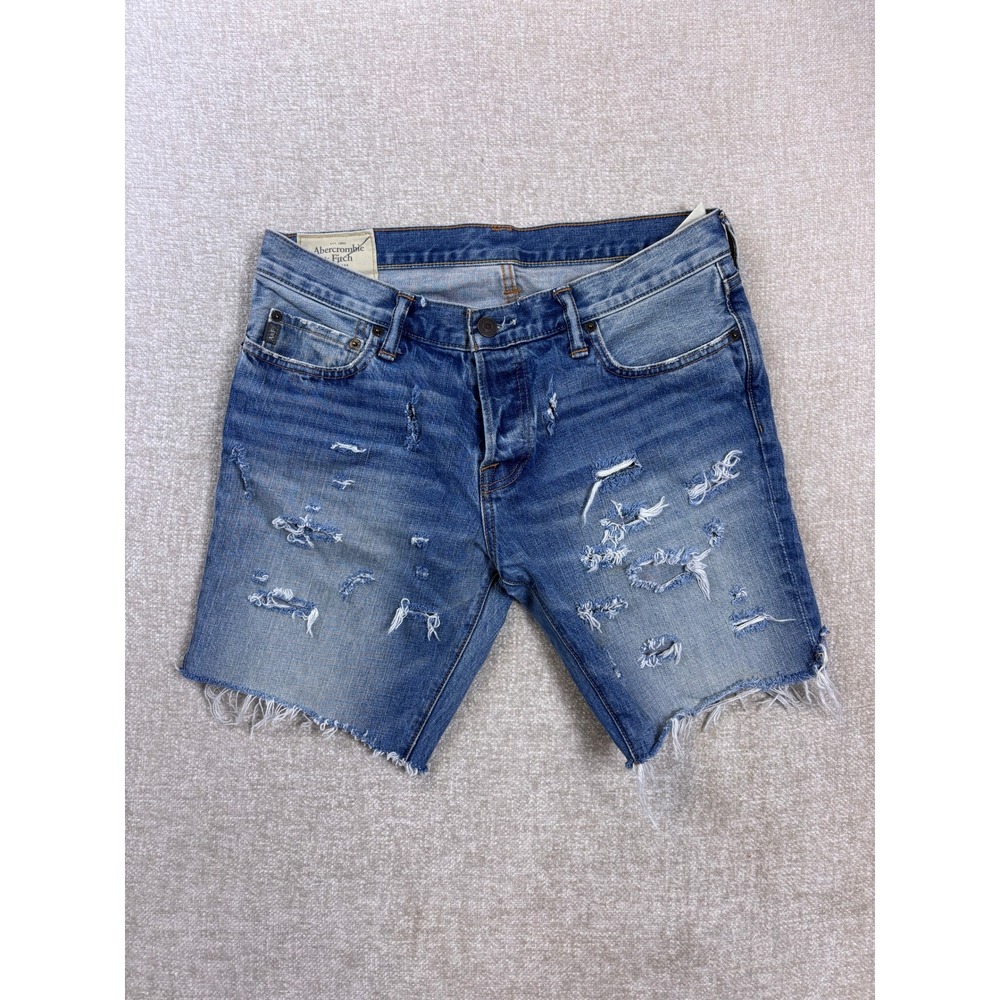 Abercrombie & Fitch Mens Distressed Denim Shorts Blue Medium Wash Size 33